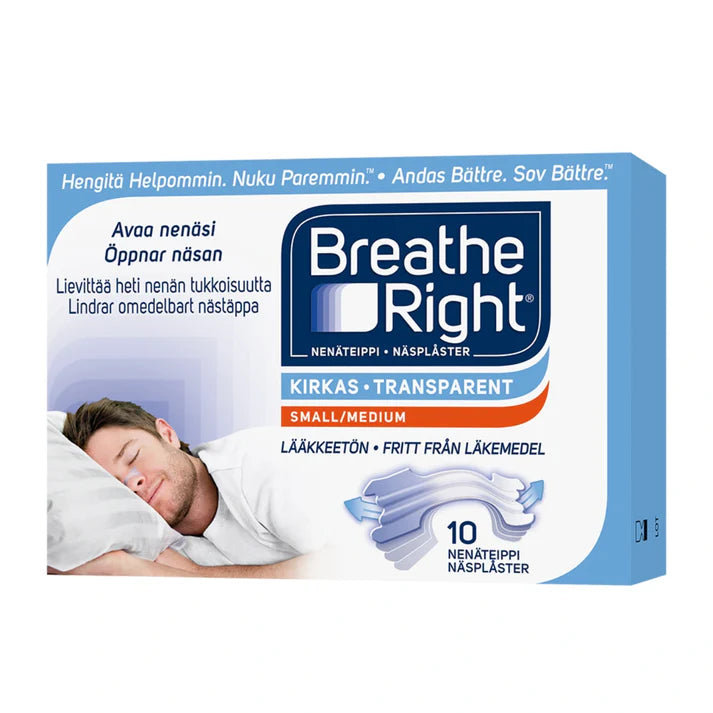 Breathe Right nenäteippi S/M, kirkas, 10 kpl