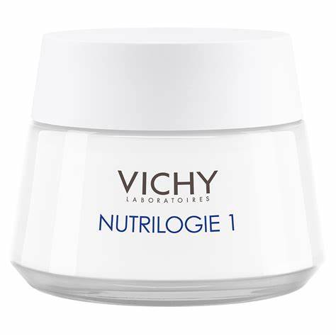 Kuva Vichy Nutrilogie 1, Kevyt Voide -tuotteesta: Kevyt hoitovoide kuivalle ja herkälle iholle, ravitsee ihoa 24h, sisältää Sphingo-lipid-yhdisteen, aprikoosiöljyä ja glyserolia, kehitetty herkälle iholle, hypoallergeeninen, sisältää Vichy Thermal Spa -lähdevettä