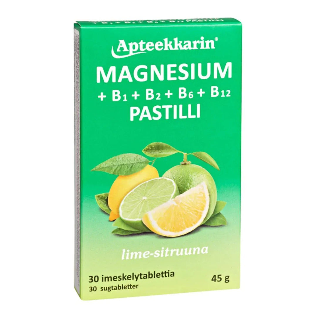 Apteekkarin Magnesium+ B1, B2, B6, B12 -Pastilli Sitruuna - Apteekki 360 Helsinki - Verkkoapteekki
