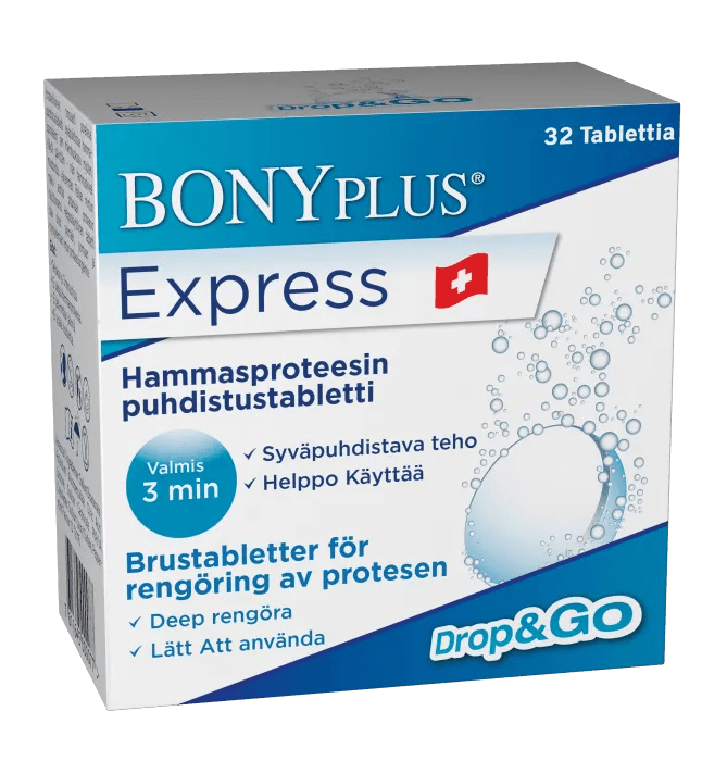 Bony Plus Express Hammasproteesin puhdistustabletti - Apteekki 360 Helsinki - Verkkoapteekki