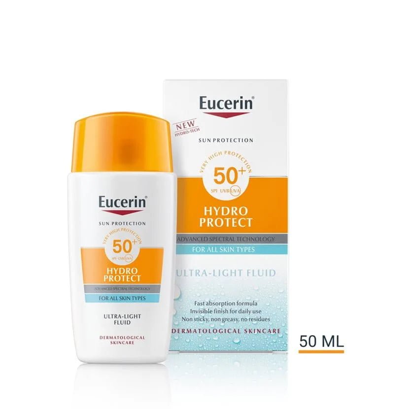 Eucerin Sun Face Hydro Protect SPF50+ aurinkosuoja kasvoille herkälle iholle kosteuttaa ja antaa raikkaan tunteen iholle