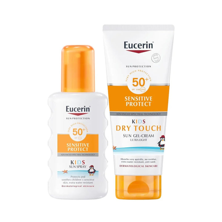 Eucerin Sensitive Protect Kids Dry Touch Sun Gel-Cream SPF50+ rauhoittaa ja suojaa lapsen herkkää ihoa