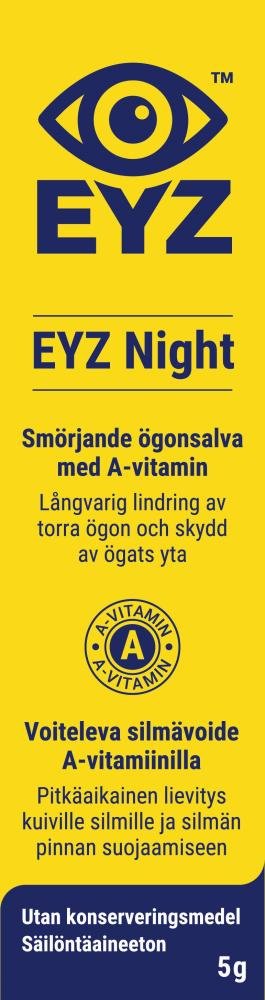 EYZ Night silmävoide tuubi 5 g -tuote, joka kosteuttaa ja hoitaa silmänympärysihoa yöllä