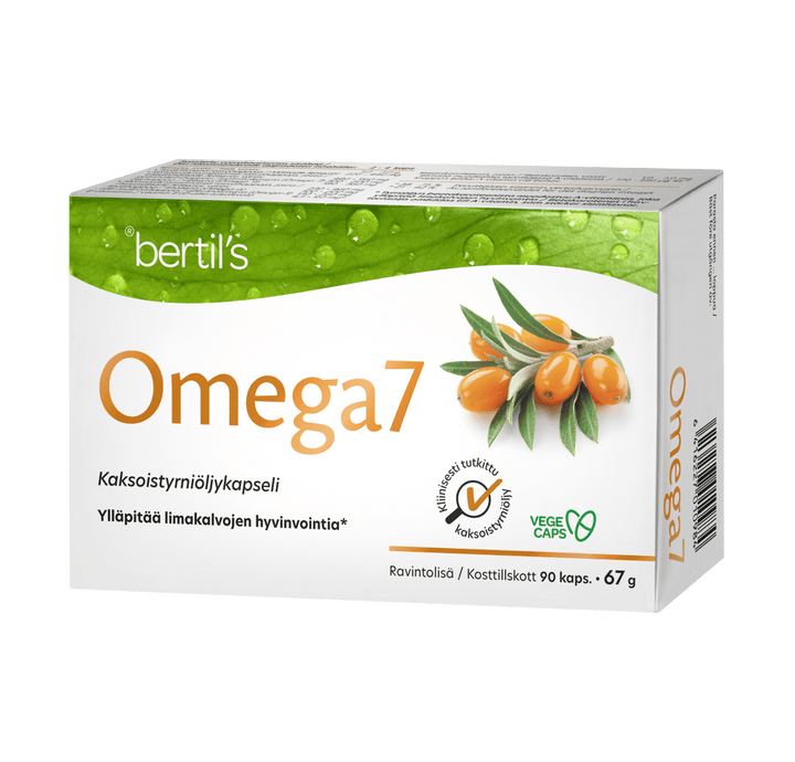 Omega7 Tyrniöljy - Tyrniöljykapseli sisältää runsaasti omega-3, -6, -7 ja -9 rasvahappoja