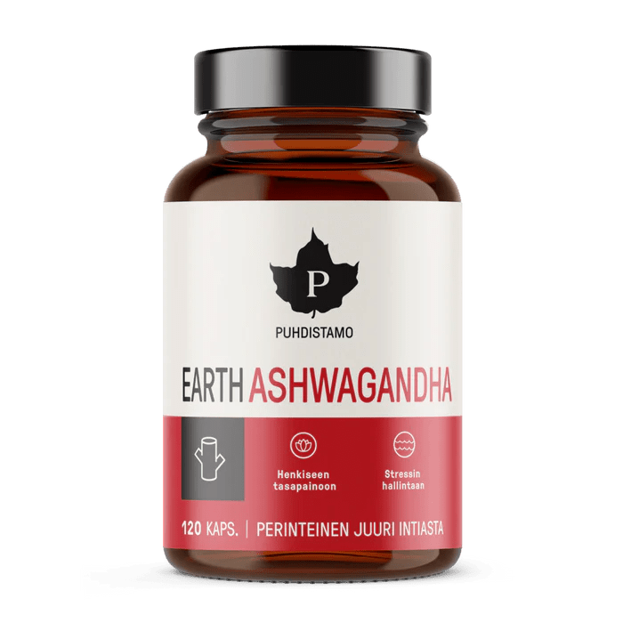 Puhdistamo Earth Ashwagandha 120 kaps - Luonnollinen yrttilisäaine kapseleina