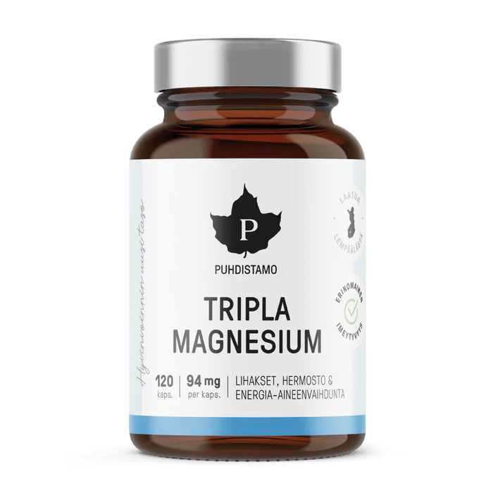 Puhdistamo Tripla Magnesium - Luonnollinen ravintolisä rentoutumiseen ja lihasten hyvinvointiin