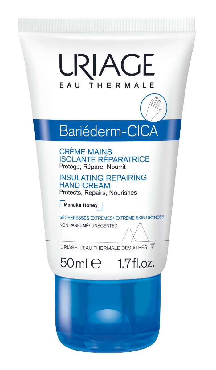Uriage Bariederm Cica -eristävä korjaava käsivoide 50 ml -tuotekuvaus suomeksi