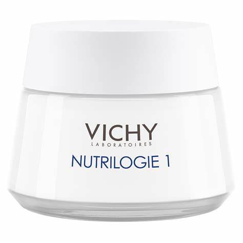 Kuva Vichy Nutrilogie 1, Kevyt Voide -tuotteesta: Kevyt hoitovoide kuivalle ja herkälle iholle, ravitsee ihoa 24h, sisältää Sphingo-lipid-yhdisteen, aprikoosiöljyä ja glyserolia, kehitetty herkälle iholle, hypoallergeeninen, sisältää Vichy Thermal Spa -lähdevettä