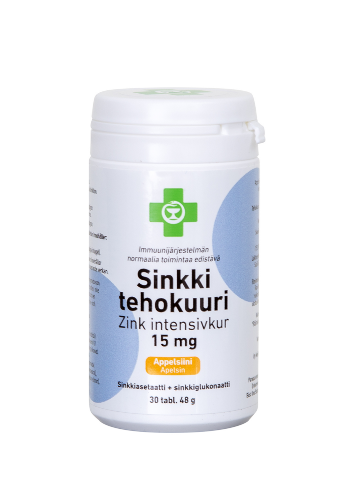 Apteekki Sinkki Tehokuuri 15 mg (sinkkiasetaatti + sinkkiglukonaatti)