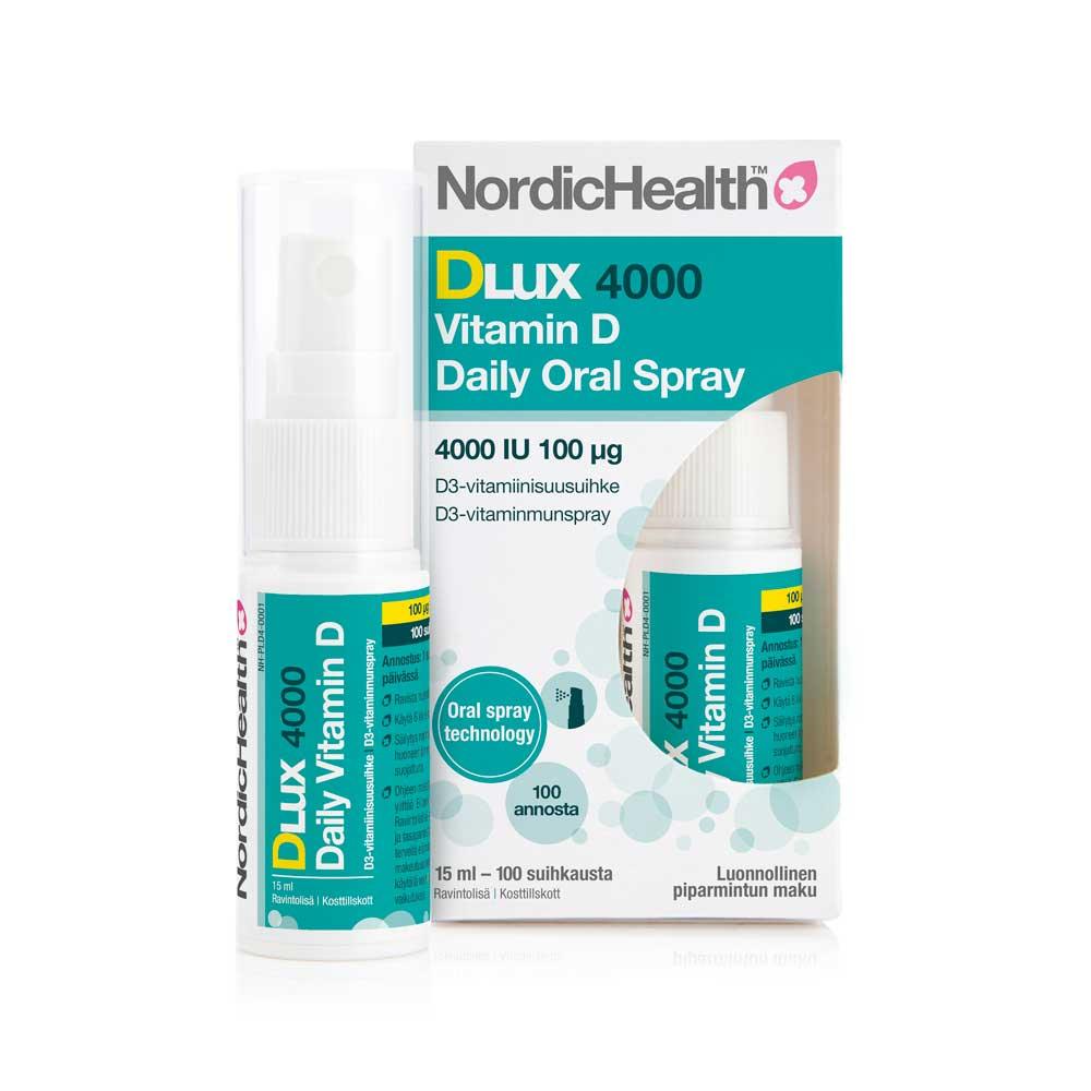Nordic Health Dlux 4000 D3-vitamiini Suihke 100 ug - Apteekki 360 Helsinki - Verkkoapteekki