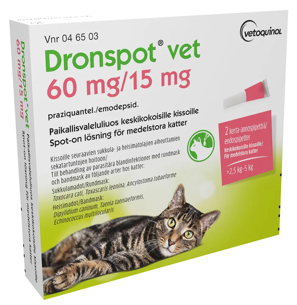Dronspot Vet 15 Mg/60 Mg Paikallisvaleluliuos Keskikokoisille Kissoille - Apteekki 360 Helsinki - Verkkoapteekki