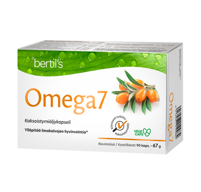 Omega7 Tyrniöljy - Tyrniöljykapseli sisältää runsaasti omega-3, -6, -7 ja -9 rasvahappoja