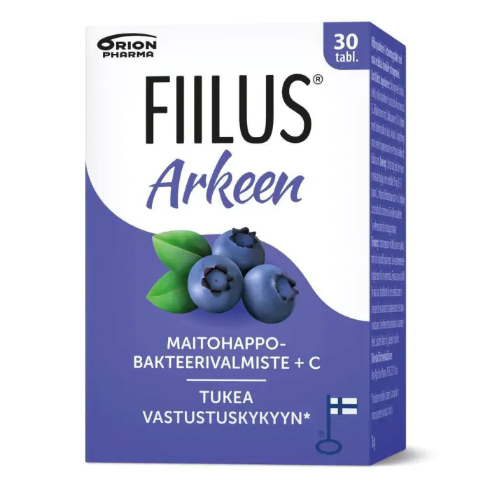 Fiilus Arkeen +C Mustikka 30 purutabletti - Ravintolisä, joka sisältää probiootteja ja C-vitamiinia