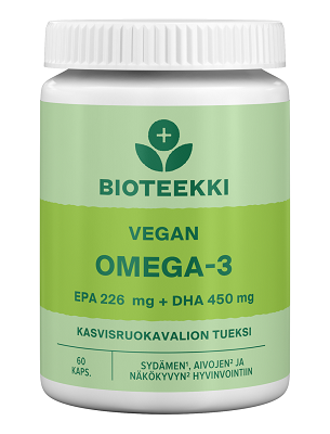 Bioteekki Vegan Omega-3 60 kaps - luonnollinen kasviperäinen omega-3-ravintolisä kapseleina