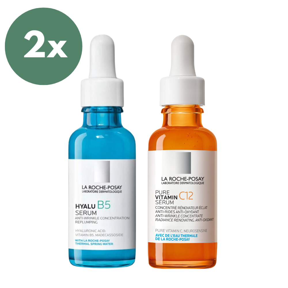 La Roche-Posay Hyalu B5 & Pure Vitamin C12 seerumit, 2x30 ml Tuplapakkaus - Tehokas seerumipakkaus tehokkaalla hyaluronihapolla ja C-vitamiinilla ihon kirkastamiseen ja kosteuttamiseen