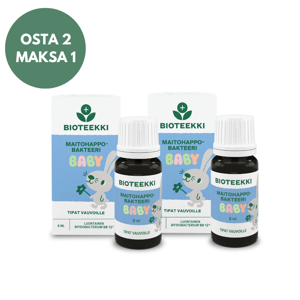 Bioteekki Maitohappobakteeri Baby Tipat Vauvalle 2x8 ml - Luonnollinen maitohappobakteerivalmiste imeväisikäisille vauvoille