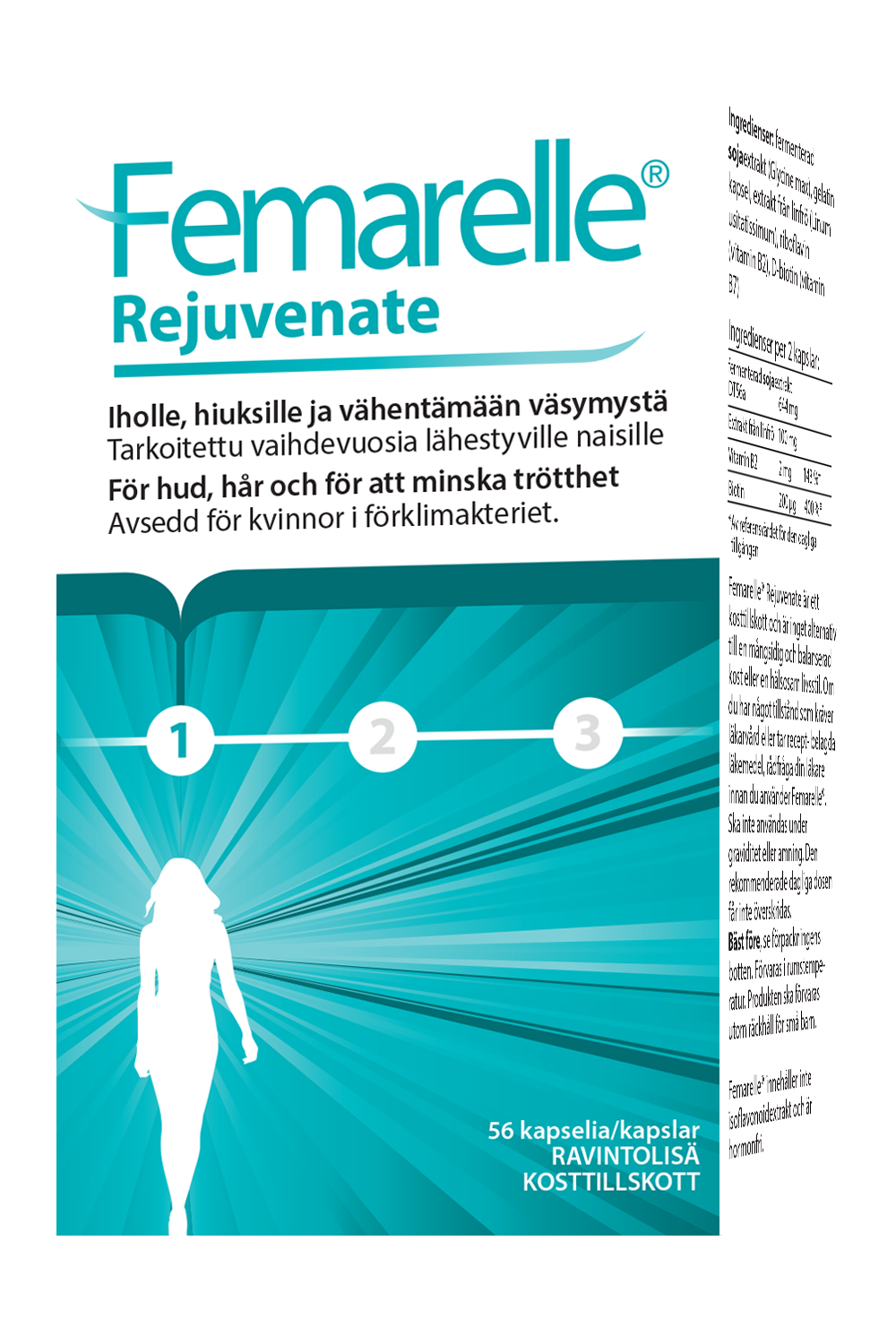 FEMARELLE Rejuvenate 56 kaps - ravintolisä vaihdevuosioireisiin, luonnollinen hormoniton tuote