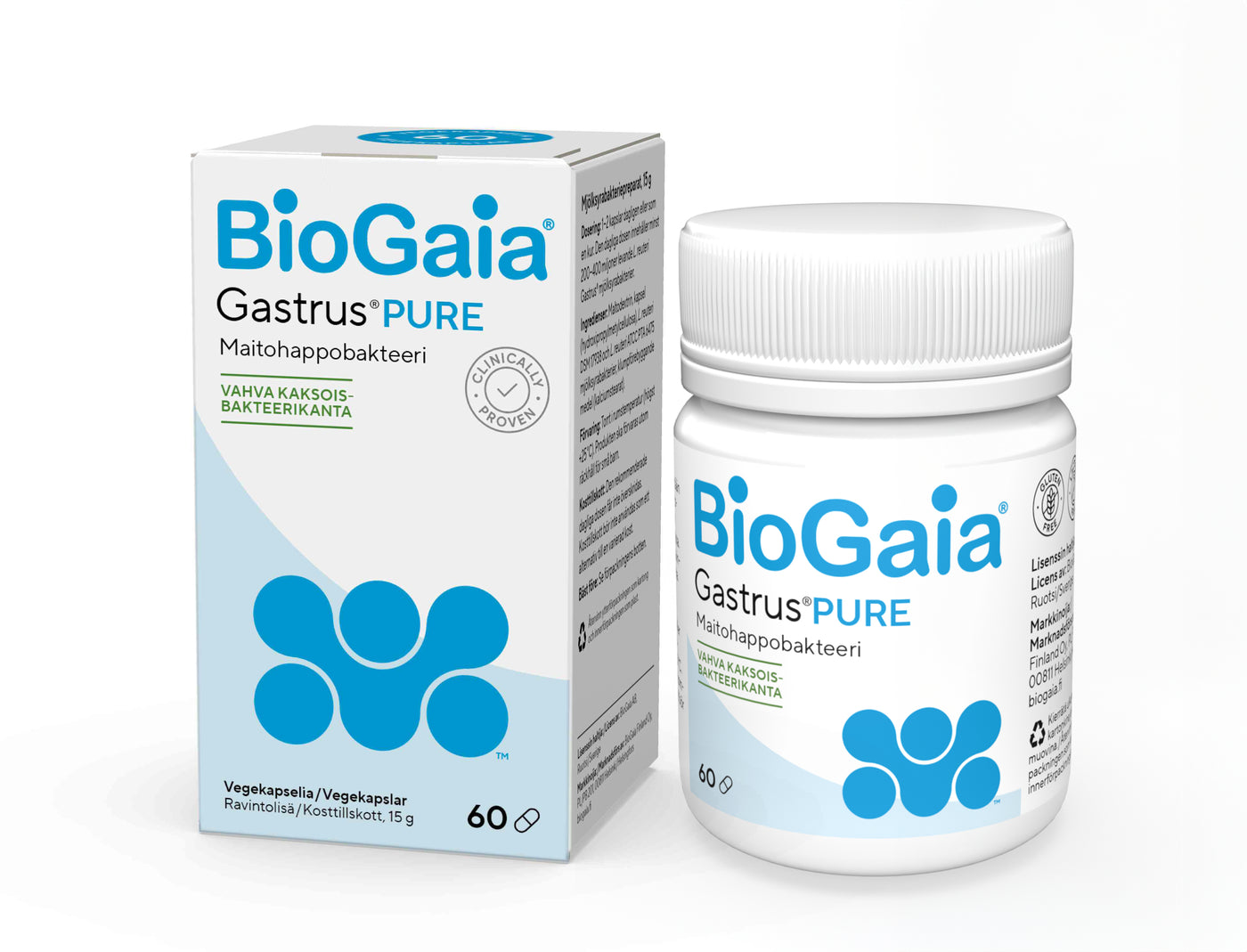 BioGaia Gastrus PURE 60 kaps -ravintolisä vatsan hyvinvoinnille ja terveydelle