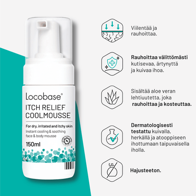 Locobase Itch Relief Coolmousse - Kutinaa lievittämään - a soothing and cooling mousse for relieving itchiness and discomfort on the skin