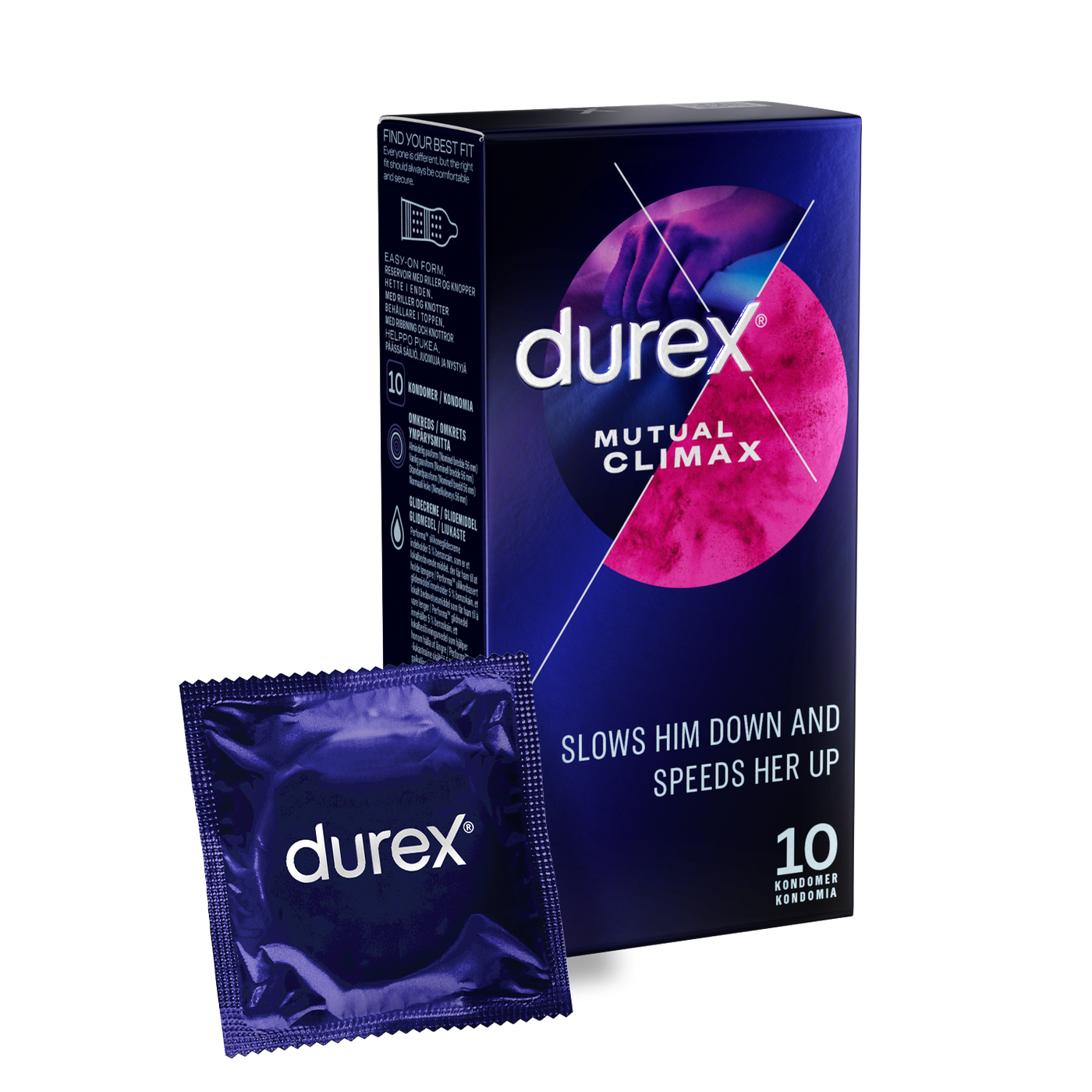 Durex Mutual Climax kondomit, joissa on Climax Control -ominaisuus, auttavat sinua nauttimaan pidempään yhdynnästä