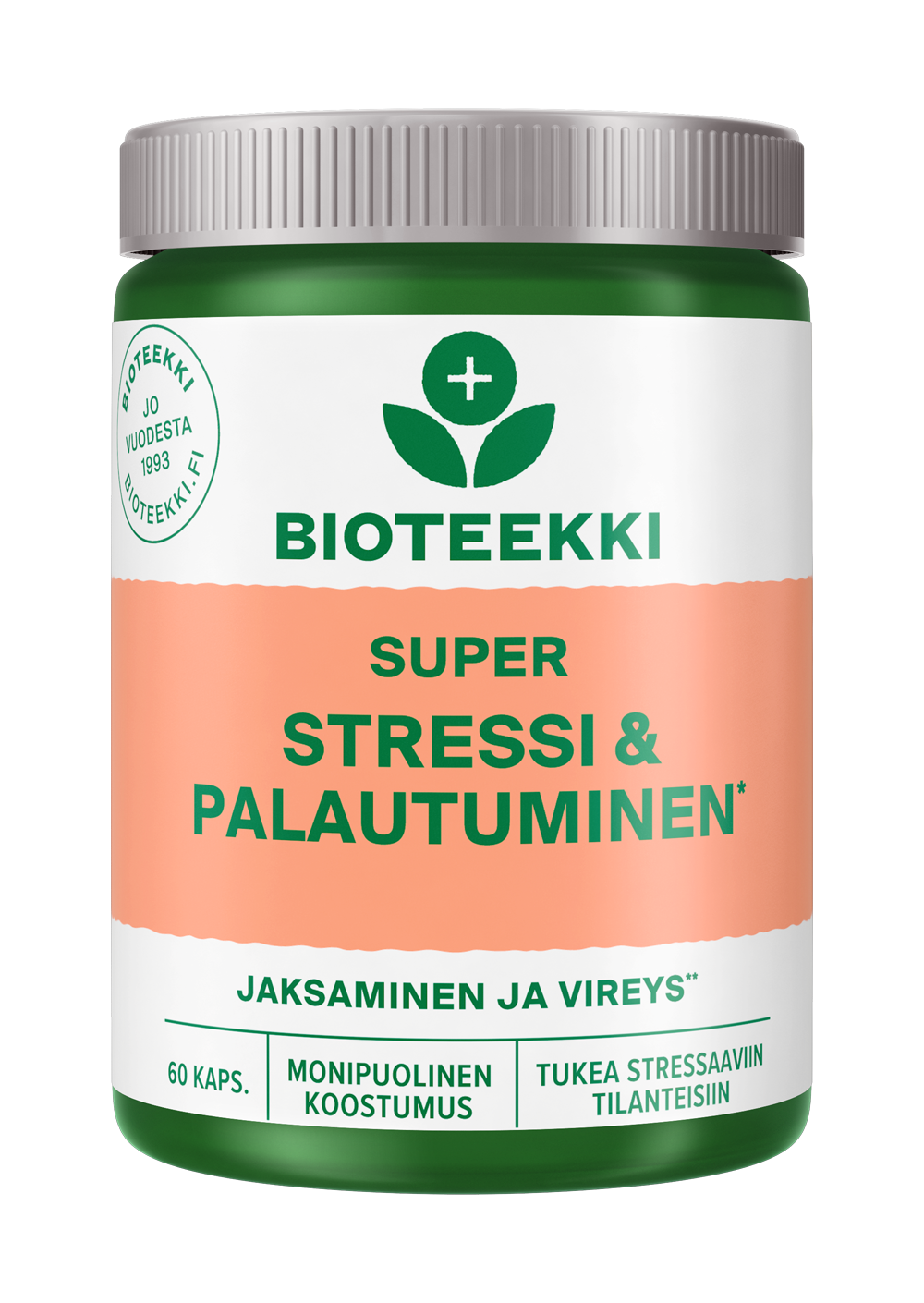 Bioteekki Super Stressi & Palautuminen 60 kapselilla on rentouttava vaikutus kehoon