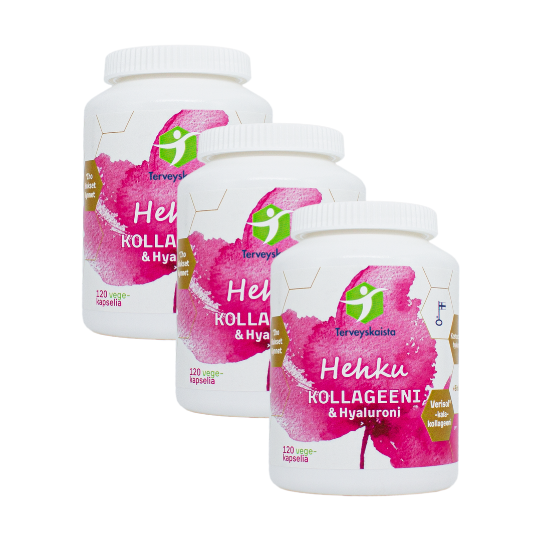 Terveyskaista Hehku Kollageeni & Hyaluroni 3 x 120 kaps