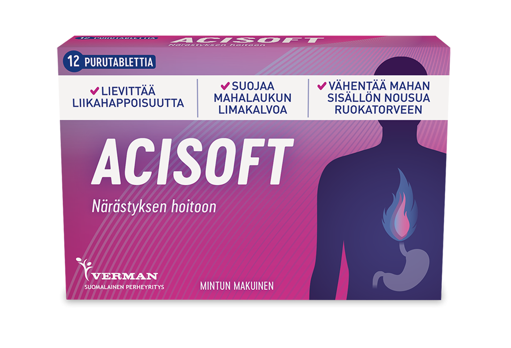 Acisoft purutabletit, jotka ovat tehokkaita vähentämään närästystä ja ruoansulatusvaivoja