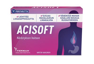 Acisoft purutabletit, jotka ovat tehokkaita vähentämään närästystä ja ruoansulatusvaivoja