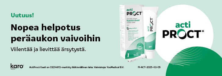ActiProct Geeli + asetin 30 g tuotepakkaus, sisältää luonnollisia ainesosia, tehokas apu peräpukamiin