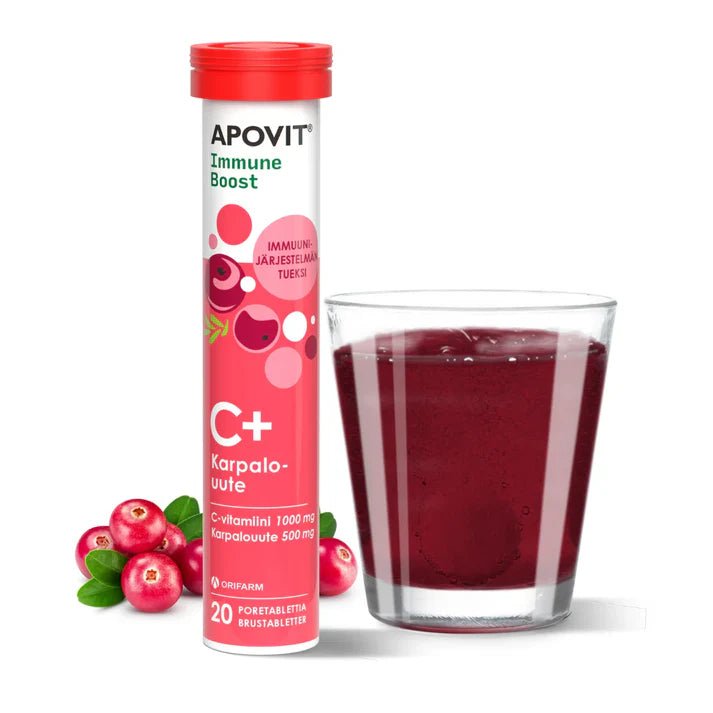  Apovit Immune Boost C-Vitamiini, Karpalo - käytetään vahvistamaan vastuskykyä sekä vähentämään väsymystä ja uupumusta