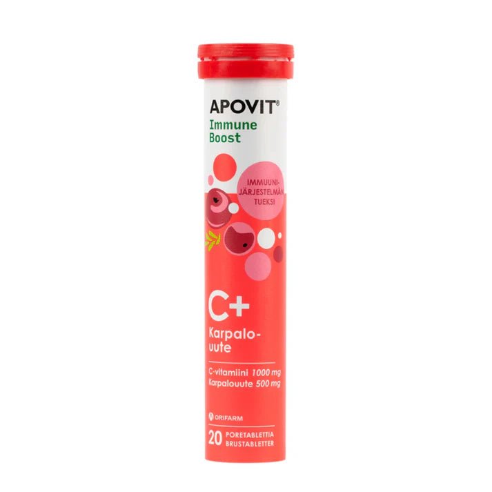 Apovit Immune Boost C-Vitamiini, Karpalo - runsaasti aitoa karpalouutetta ja C-vitamiinia sisältävä karpalonmakuinen poretabletti 