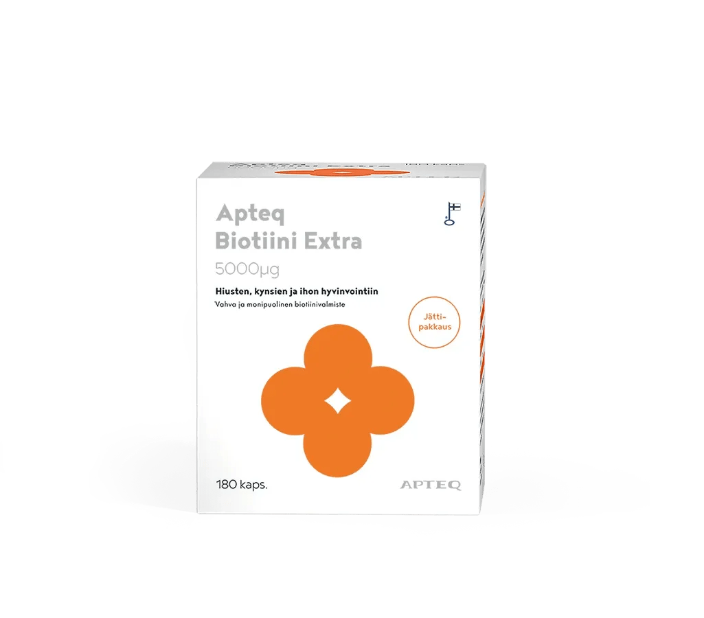 Apteq Biotiini Extra 5000 Mikrog, 60 kaps ja 180 kaps - Apteekki 360 Helsinki - Verkkoapteekki