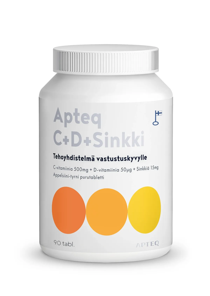 Apteq C+D+Sinkki purutabletti, 90 tabl - Apteekki 360 Helsinki - Verkkoapteekki