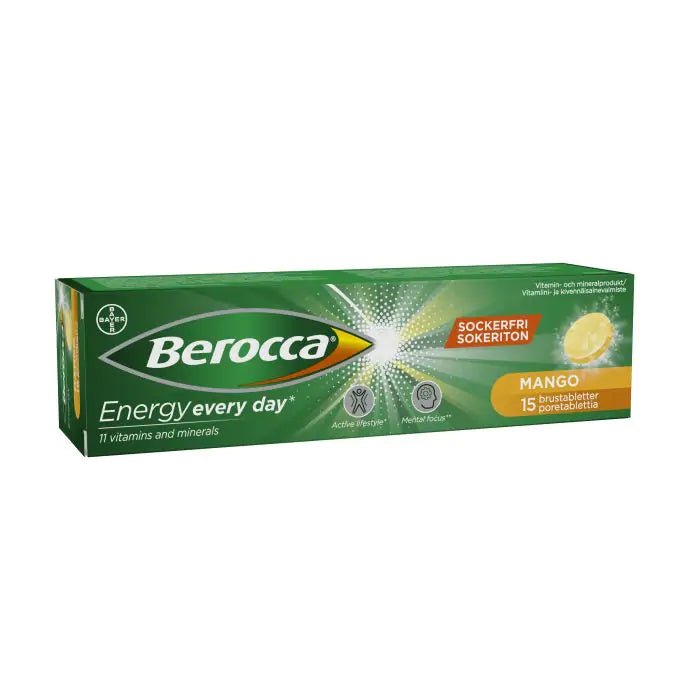 Berocca Energy Mango poretabletti 15 kpl - vitamiinivalmiste energisyyden lisäämiseen