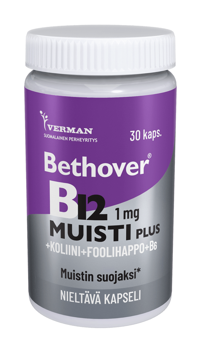  Bethover B12 Muisti Plus -pakkauksen etiketti, jossa tuotetiedot