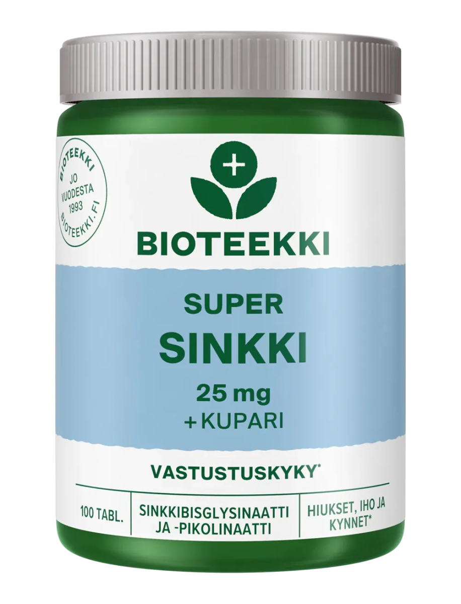 Bioteekki Super Sinkki (+Kupari) 25 mg - Apteekki 360 Helsinki - Verkkoapteekki