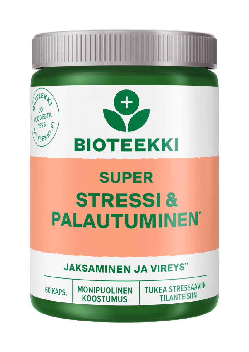 Bioteekki Super Stressi & Palautuminen 60 kapselilla on rentouttava vaikutus kehoon