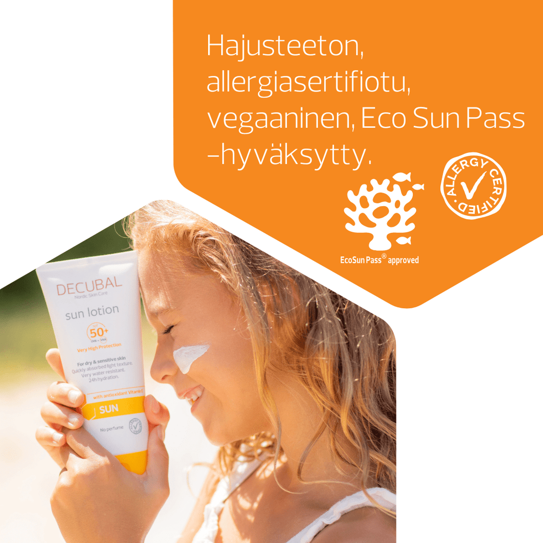 Decubal Body Sunlotion SPF50+ Tuubi kosteuttaa ja hoitaa ihoa