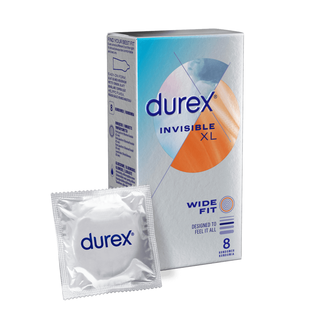 Durex Invisible XL Wide Fit Kondomi 8 kpl - suuret kondomit, jotka tuntuvat huomaamattomilta ja tarjoavat laajan istuvuuden