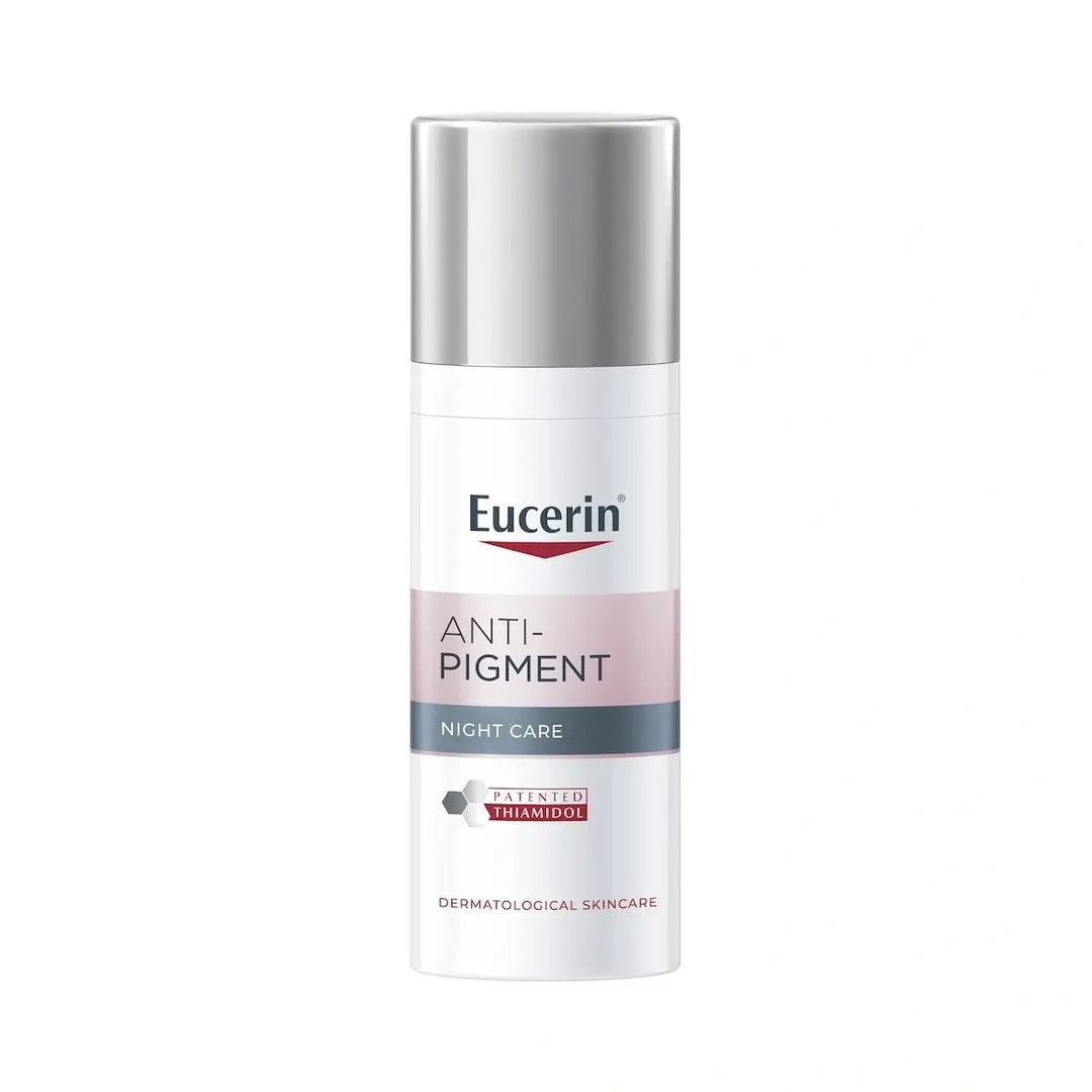Eucerin Anti-Pigment Night Cream Yövoide - Tuote häivyttää tehokkaasti tummia läiskiä ja ehkäisee niiden muodostumista, edistää ihon uusiutumista ja tekee ihosta tasaisen ja säteilevän näköisen Sisältää Thiamidolia ja dekspantenolia