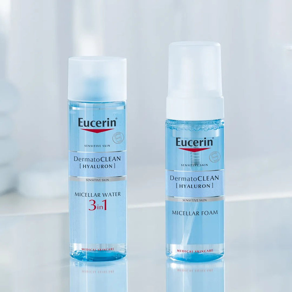 Eucerin DermatoCLEAN [HYALURON] 3 in 1 Micellar Foam Puhdistusvaahto - Tuote kuvaus: Vaahtoava misellivesi, joka poistaa epäpuhtaudet, meikin ja ylimääräisen talin hellävaraisesti ja säilyttää ihon kosteustasapainon Sopii kaikille ihotyypeille, myös herkälle iholle