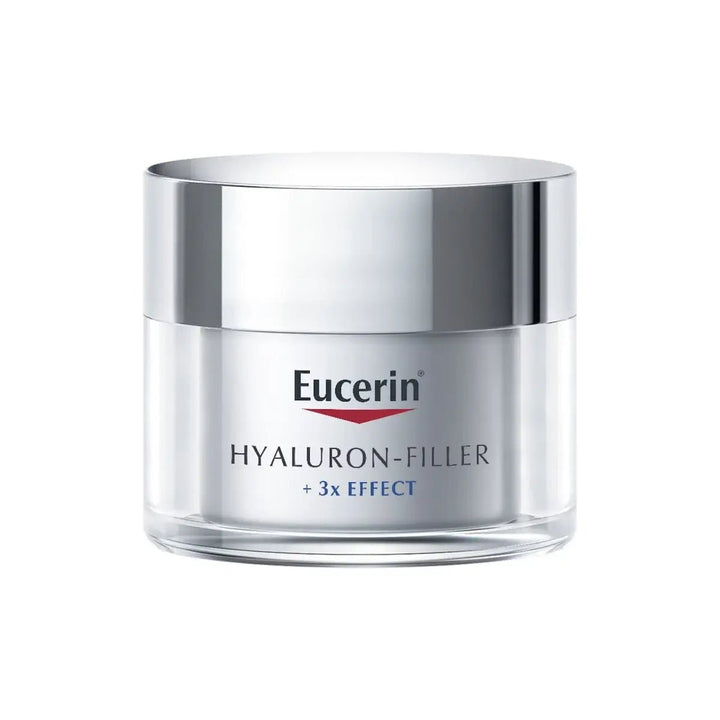Kuva Eucerin Hyaluron-Filler Day Cream Dry Skin SPF 15 -voiteesta täyttämässä ryppyjä ja juonteita