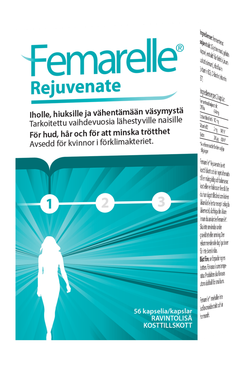 FEMARELLE Rejuvenate 56 kaps - Luonnollinen hormoneja korvaava lisäravinne vaihdevuosi-ikäisille naisille