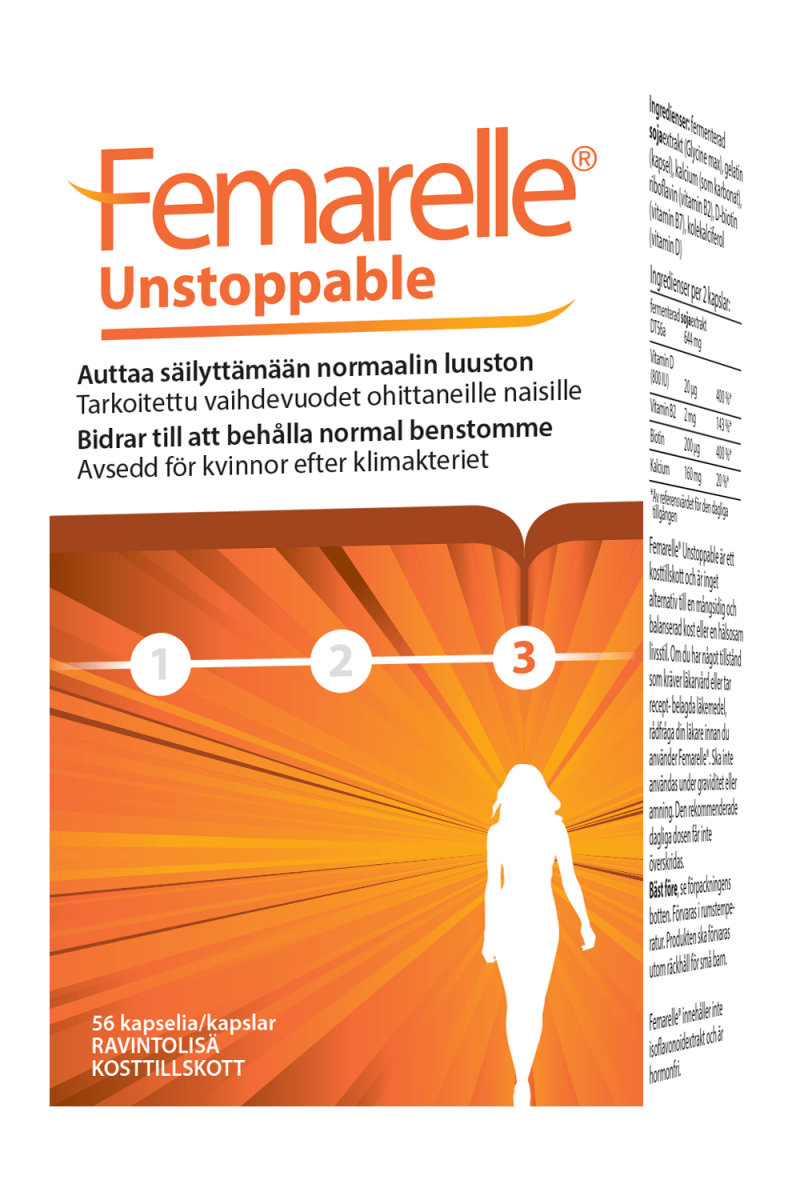 FEMARELLE Unstoppable 56 kaps - Luonnollinen hormoniton vaihdevuosiin tarkoitettu ravintolisä