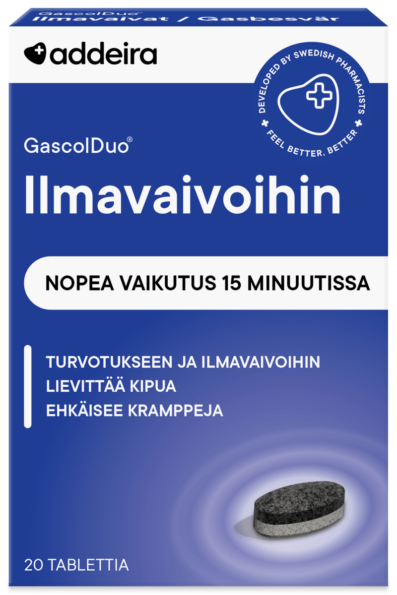 GascolDuo ilmavaivoihin 20 tablettia - Luonnollinen ja tehokas lääke vatsavaivoihin ja ilmavaivoihin