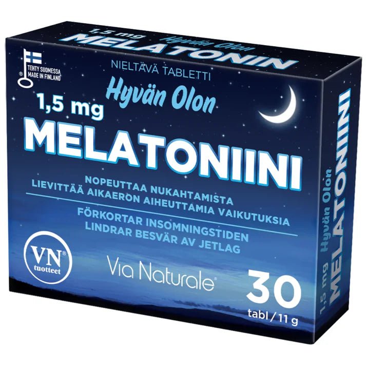 Hyvän Olon Melatoniini 1,5mg, 30 tabl - Ravintolisä unen laadun parantamiseen