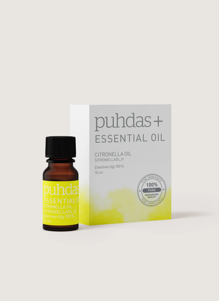 Puhdas+ 100% Eteerinen Sitronellaöljy 10 ml - luonnollinen hyttyskarkote öljy