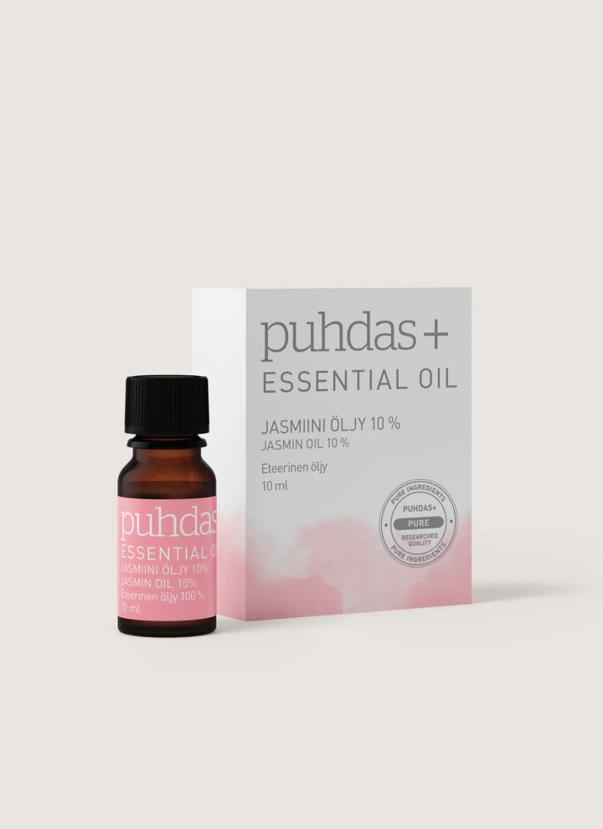 Puhdas+ Eteerinen Jasmiiniöljy 10% 10 ml tuotekuva - luonnollinen ja laadukas jasmiiniöljy
