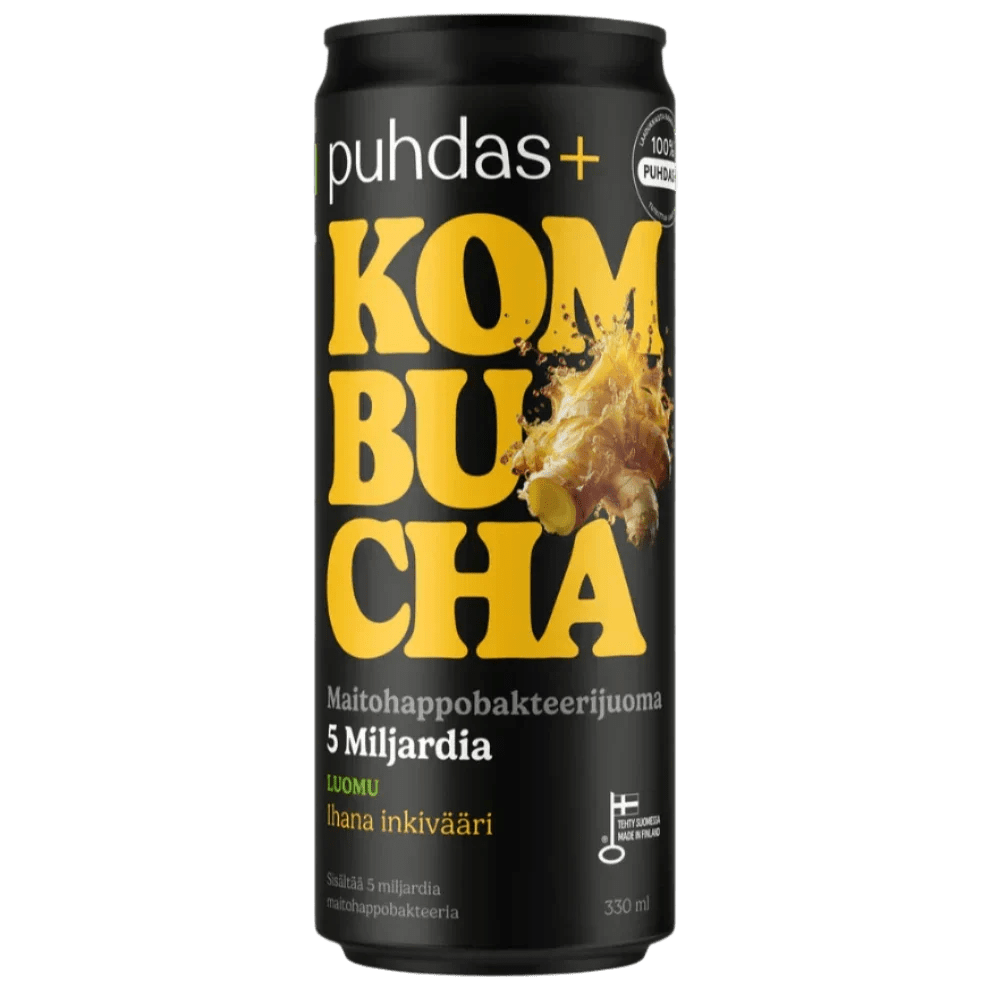 Luomu kombucha juoma, jossa maistuu ihana inkivääri, 330 ml pullossa