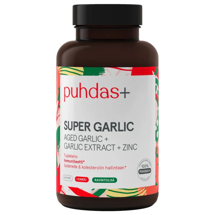 Puhdas+ Super Garlic, Valkosipuli - Aged Garlic + Garlic Extract + Zinc supplement with immune-boosting properties